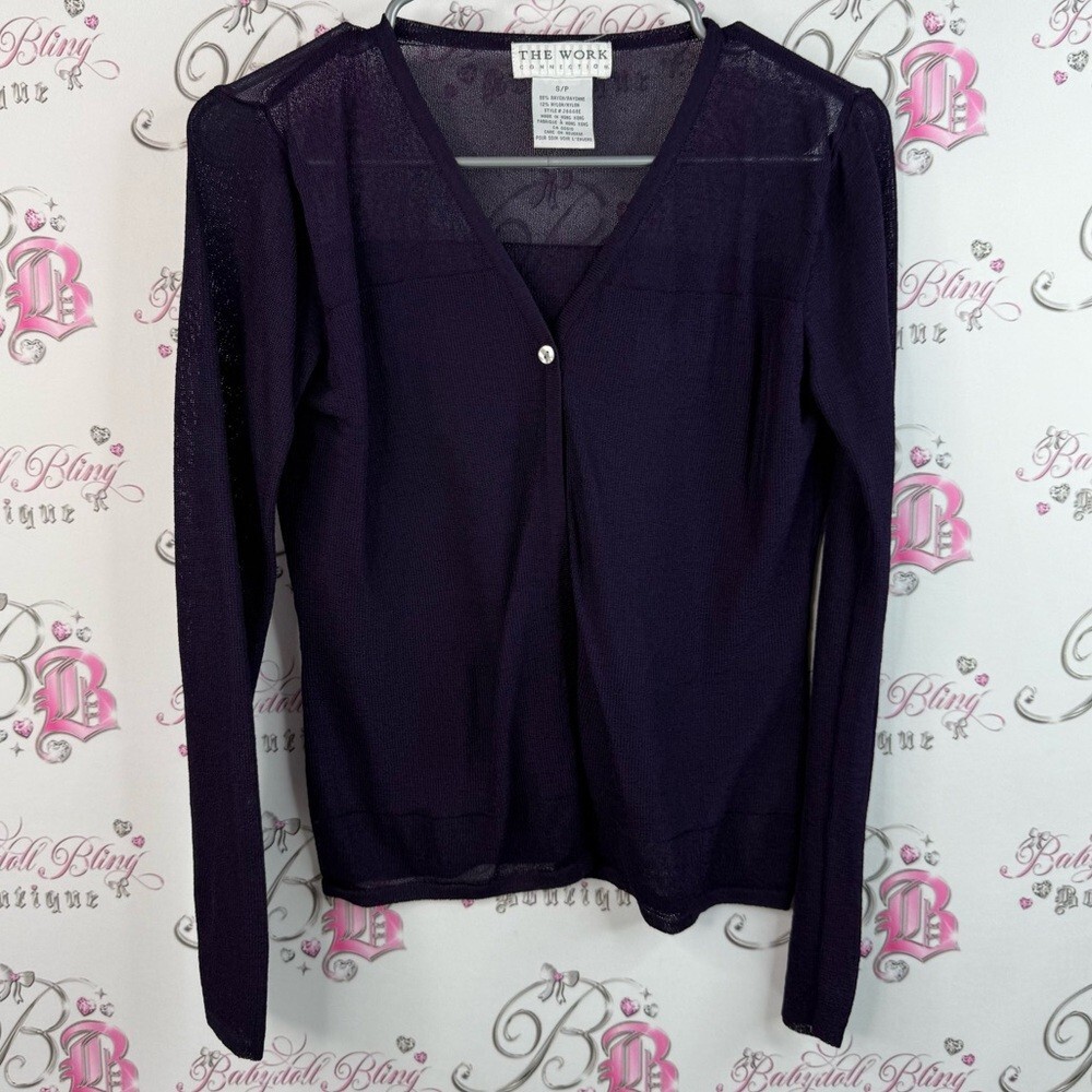 The work connection, cardigan, button up, Women's Deep Purple V-Neck Blouse